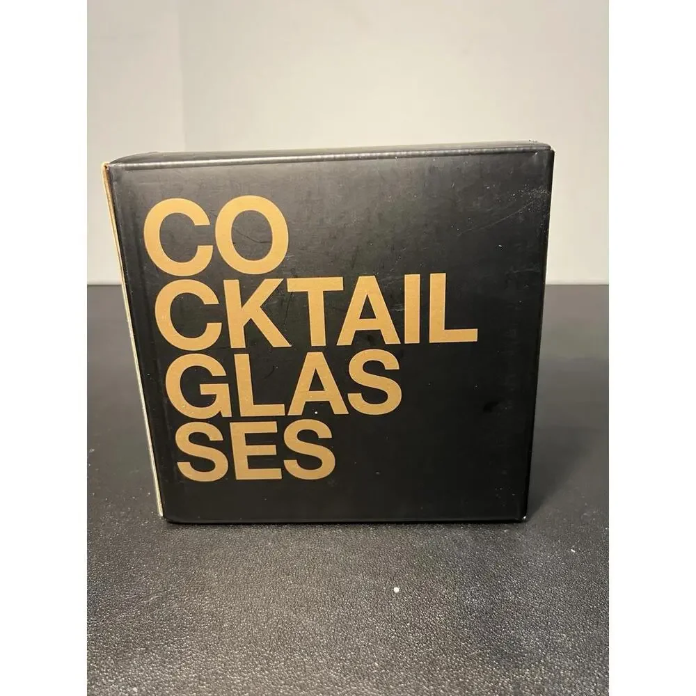 NIB Crate & Barrel 2000s Set Of 4 Gold Stripe Cocktail Glasses 6 Oz, 2.75x2.25”